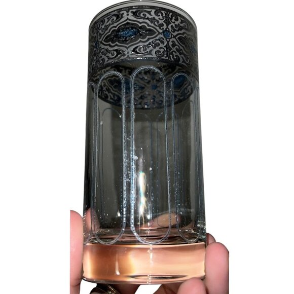 Vintage MCM Culver Sorrento Silver Band Teal Lattice Hiball Glasses Set of 8 - Picture 2 of 5